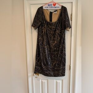 Tadashi Shoji Black and Tan Sequin Dress